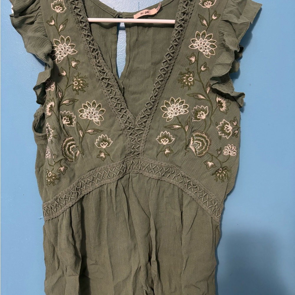 Sage Green Embroidered Peplum Blouse